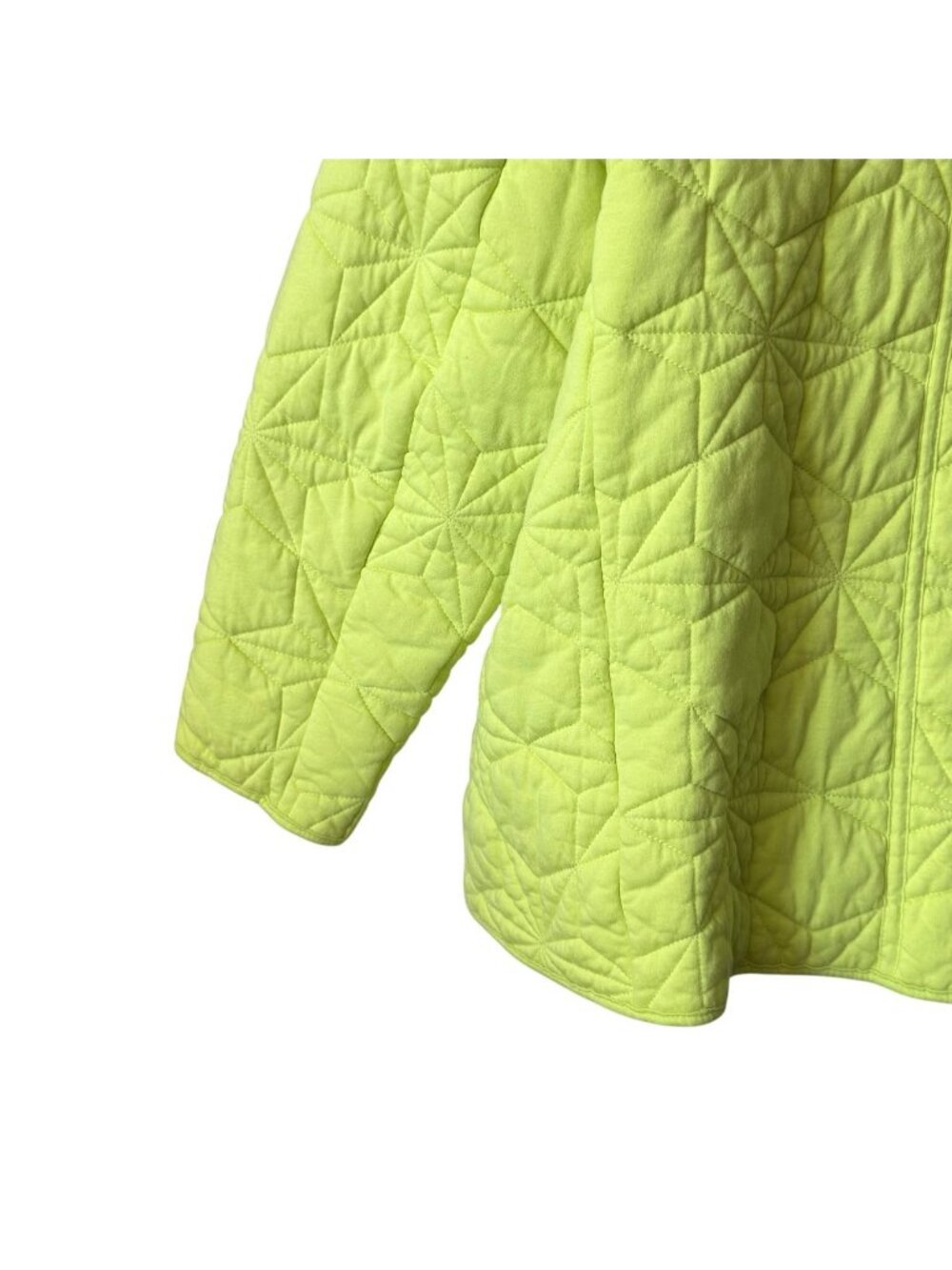 Lands End Womens XL Quilted Jacket Cotton Blend Snap Geometric Chartreuse Yellow - Picture 8 of 16